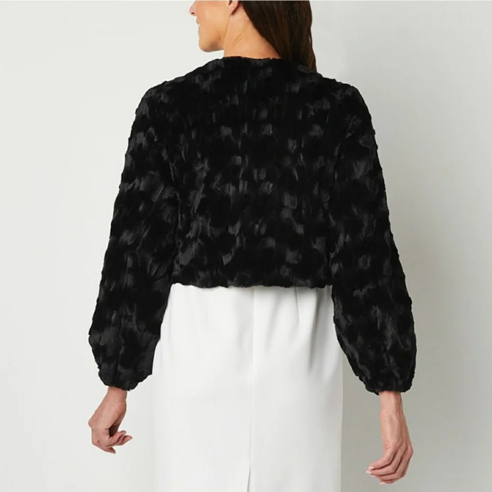 Perceptions Faux Fur Women's Round Neck Long Sleeve Shrug - Picture 4 of 12